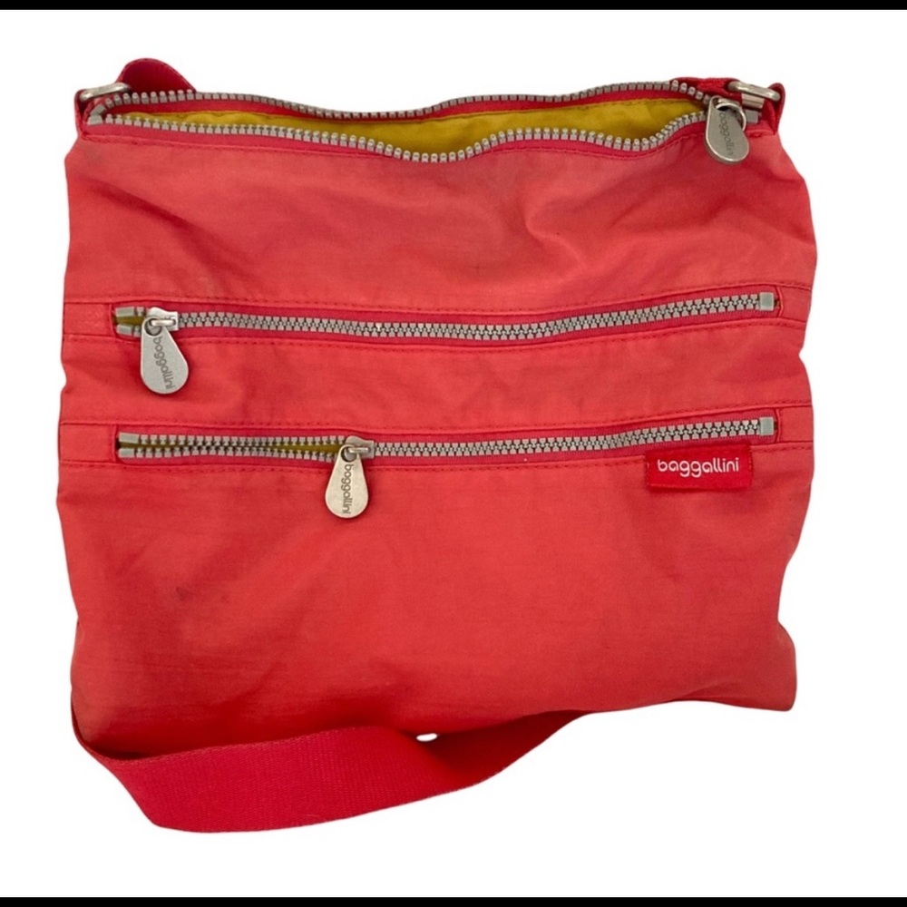Baggalini coral orange crossbody multiple zippered pockets travel bag